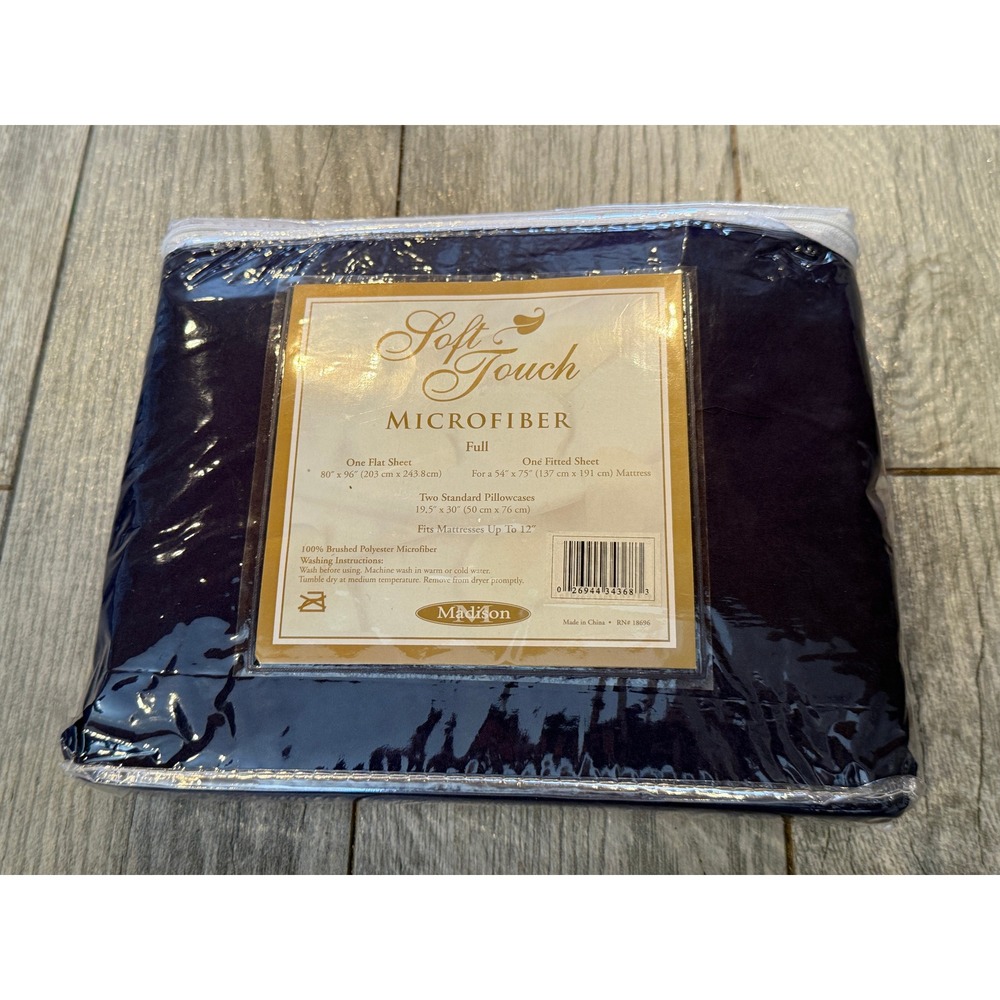 Madison Soft Touch Microfiber Full Sheet Set Navy Blue 4 Piece Bedding NWT Deep